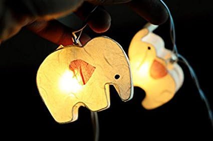 Handmade White Color Elephant Zoo Thailand Animal Plant Paper Lantern String Light Kid Bedroom Light Display Garland Colorful