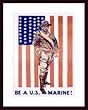 Art Poster Wood Framed Print - Vintage 1930's Marine Recruiting Poster - Artist: unknown- Poster Size: 24 X 18