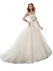 Satin/Tulle Beaded Pleated Jeweled Lace  Applique Elbow Length Sleeves  Dress with a Chapel Train  With Ruffles