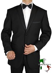 Giorgio Men's Tuxedo Suit Made in Italy Two Button 2pc Notch Lapel Super Fine150s High Twisted Wrinkle and Stain Resistant All Season Use Black
