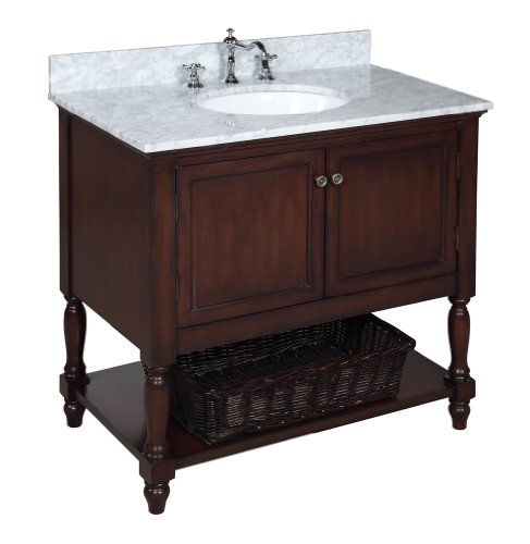 Beverly 36-inch Bathroom Vanity (Carrera/Chocolate): Includes an Italian Carrera Marble Countertop, Chocolate Cabinet, and Ceramic Sink