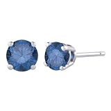1 ct. Blue - SI2 / I1 Round Brilliant Cut Diamond Earring Studs in 14K White Gold