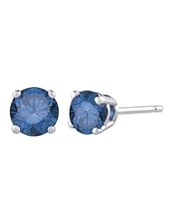 1 ct. Blue - SI2 / I1 Round Brilliant Cut Diamond Earring Studs in 14K White Gold