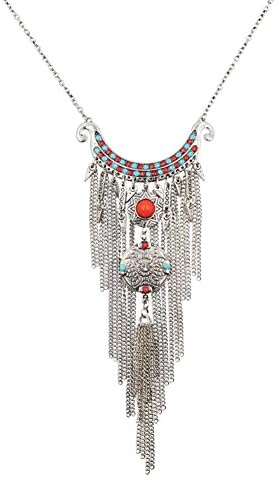 Chain Necklaces Walcy Coin Multilayer Tassel Turquoise Sweater Walcy C2