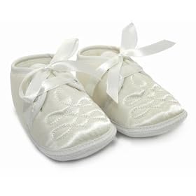 Baby Unisex Christening Shoes in White with Lace (Special Occasions) (Size 2: 6-12 months)