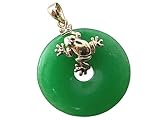 Green Jade Frog Disc Pendant, 14k Gold