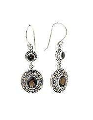 925 Silver & Smoky Quartz Oval Scroll Earrings with 18k Gold Accents