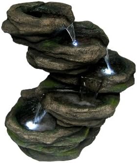 Step Rock Stone Indoor Floor and Outdoor Garden LED Water Fountain