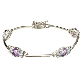 Sterling Silver Genuine Amethyst and Blue Topaz Bracelet by