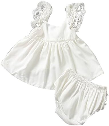 2pcs Newborn Infant Baby Girls Clothes Lace Tutu Dress+Diaper Pants Outfits Sets (0-3 Months, White)