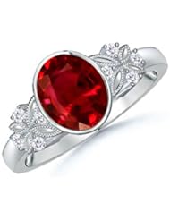 Oval Ruby Round Diamond Vintage Ring in White Gold