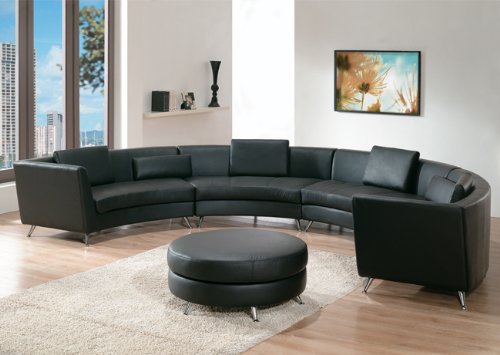 Exclusive Contemporary Furniture Black Leather Sectional Sofa with Ottoman & 5 Pillows