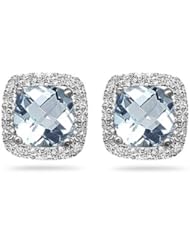 0.20 Cts Diamond & 3.88 Cts Aquamarine Earrings in 14K White Gold