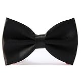 FuzzyGreen® Mens Formal Solid Black Satin Banded Bow Tie Pre-tied Bowtie
