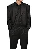 New Men's 3 Piece Black Gangster Pinstripe Dress Suit with Matching Vest