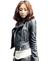 FROOMER Retro Black Lady Slim Motorcycle Biker PU Leather Zipper Jacket Coat