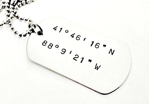 Personalized Latitude &amp; Longitude GPS Location Dog Tag Hand Stamped Custom Necklace