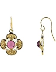 14K Yellow Gold Pink Tourmaline Ornate Cross Earrings -- LIFETIME WARRANTY