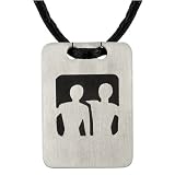 Silhouette Style: Designer Inspired Surgical Stainless Steel Tag with Two Men on a Black Cord