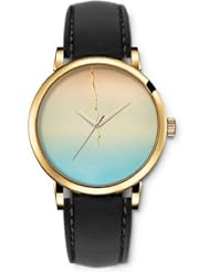 SPRAWL Aanalog Fashion Series Gold Ladies Watches of Genuine Black Leather Strap,Unique Wrist Watch for Women Girls Designed with Purer colorful background