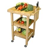 Oasis Concepts Natural Wood All Purpose Folding Island with Knife Block 22.5x21x36-in.