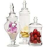Designer Clear Glass Apothecary Jars (3 Piece Set) Decorative Weddings Candy Buffet - MyGift&reg;