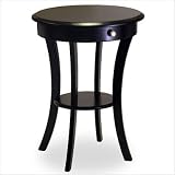 Round Accent Table with one drawer and shelf-Black