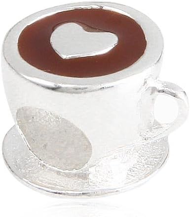 Everbling Cup of Coffee with Heart Browm Enamel 925 Sterling Silver Charm Bead Fits Pandora European Charms Bracelet