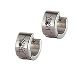 Stainless Steel Spider Web Mens Hoop Stud Earrings