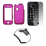 Hot Pink Rubberized Snap-On Cover Hard Case Cell Phone Protector + LCD Scre ....