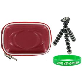 Hard Carrying Case (Candy Red) and Premium Tripod for Flip Mino Camcorder