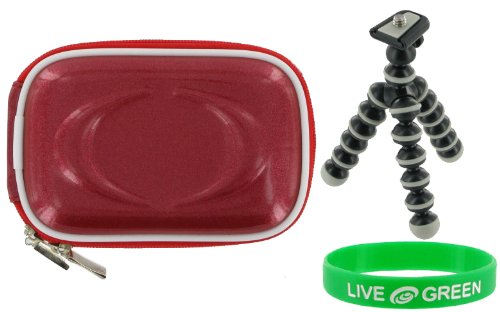 2n1 Hard Shell (Candy Red) Carrying Case and Premium Tripod for Sony Cybershot DSC-TX9 Digital Camera Red