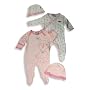 Beyond Basics Kids - Newborn Baby Girls Long Sleeved Coverall 2 Pack with Matching Cap, Pink, White