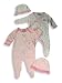 Beyond Basics Kids - Newborn Baby Girls Long Sleeved Coverall 2 Pack with Matching Cap, Pink, White