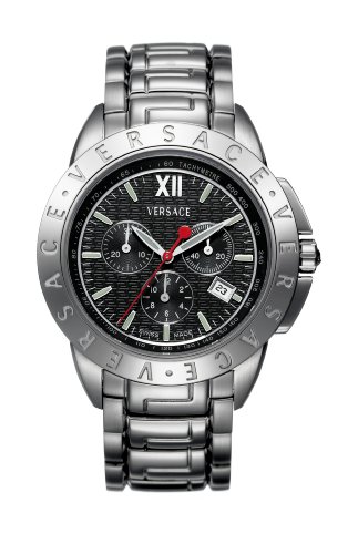 Versace Black and Silver Coloured Chronograph Dial Watch with Stainless Steel Bracelet