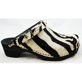 Safari Open Back Wood Clogs in Zebra Fur