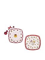 ZZZ_Merry Christmas Set Piatto Panettone 2 Pz. Blanco/Rojo