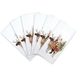Pine Santa with Reindeer Linen Napkin Set