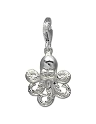 SilberDream Charm octopus with eyes of white zirconia, 925 Sterling Silver Charms Pendant with Lobster Clasp for Charms Bracelet, Necklace or Earring FC732W