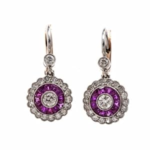 Vintage Diamond Ruby Platinum 18k Gold Dangle Earrings