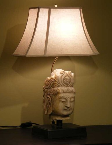 Stone Buddha Head Table Lamp with Shade
