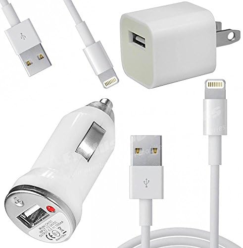 Lyc77®4in1 Charger Set - Quantity 2x 3 Feet Data Transfer Syncing 8 Pin Usb + 1a Wall / 750mah Car Plug for Iphone 5 5s 5c Ipad Mini 1 2, Ipad 4th, Ipod 5th Gen, Ipod Nano 7th Gen Ios8