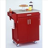 Home Styles Furniture Red Wood Cart with Stainless Steel Top