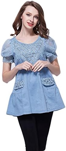 KDi Women's Plus-Size Loose Short Sleeve Denim Cotton Short Dress Skirt S-4XL (3XL, Blue1)