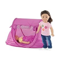 18-inch Doll Accessories | No Poles to Assemble! Pop-up Camping Tent with Matching Sleeping Bag and Carry Case | Fits 18