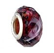 Pandora Style Charm Bead (Z355) Faceted Glass (14mm x 9mm) (Fits Troll too) ~ Red and Black with Pink Rose