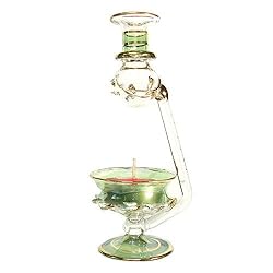 Egyptian Hand Blown Glass Aromatherapy Scented Oil Burner, Green Nile Reeds