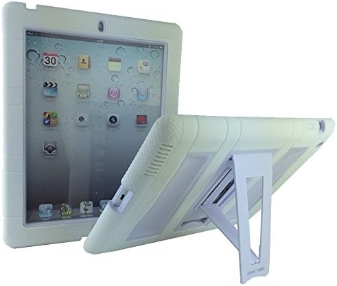 iPad Case, iPad 2 3 4 Case Lightweight Shockproof Drop Resistance Rugged Silicone + Plastic 2 Layer Hybrid Defender Super Protection Case and Built-in Kickstand for Apple iPad 2 iPad 3 iPad 4 (White)