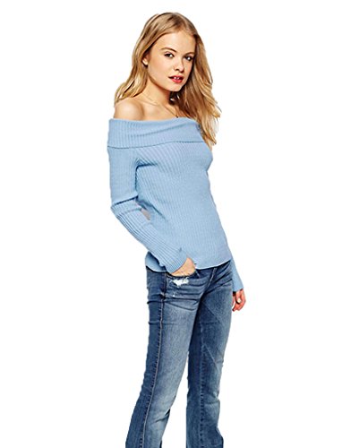 ナナコレクション Nana_Collection 2015 秋 セーター ニット オフショルダー リブ トップス レディース 長袖 薄手 水色 カジュアル