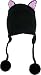 DeLux Kitty Cat Ears Black Wool Pilot Animal Cap/Hat with Ear Flaps and Poms